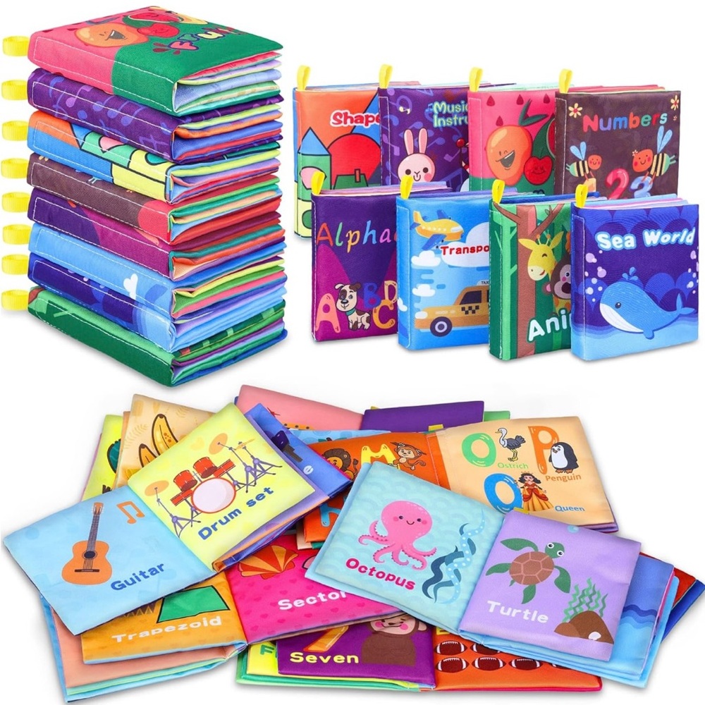 Set of 8 Colorful Educational Soft Books Set for Kids. Waterproof and crinkle.
